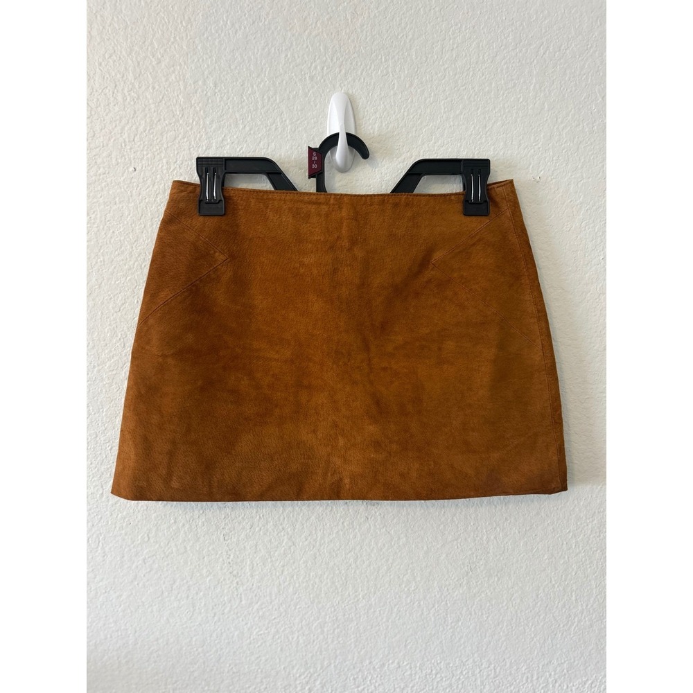 Boho Western Festival Brown Genuine Suede Leather Mini Skirt SZ S A-Line Cognac